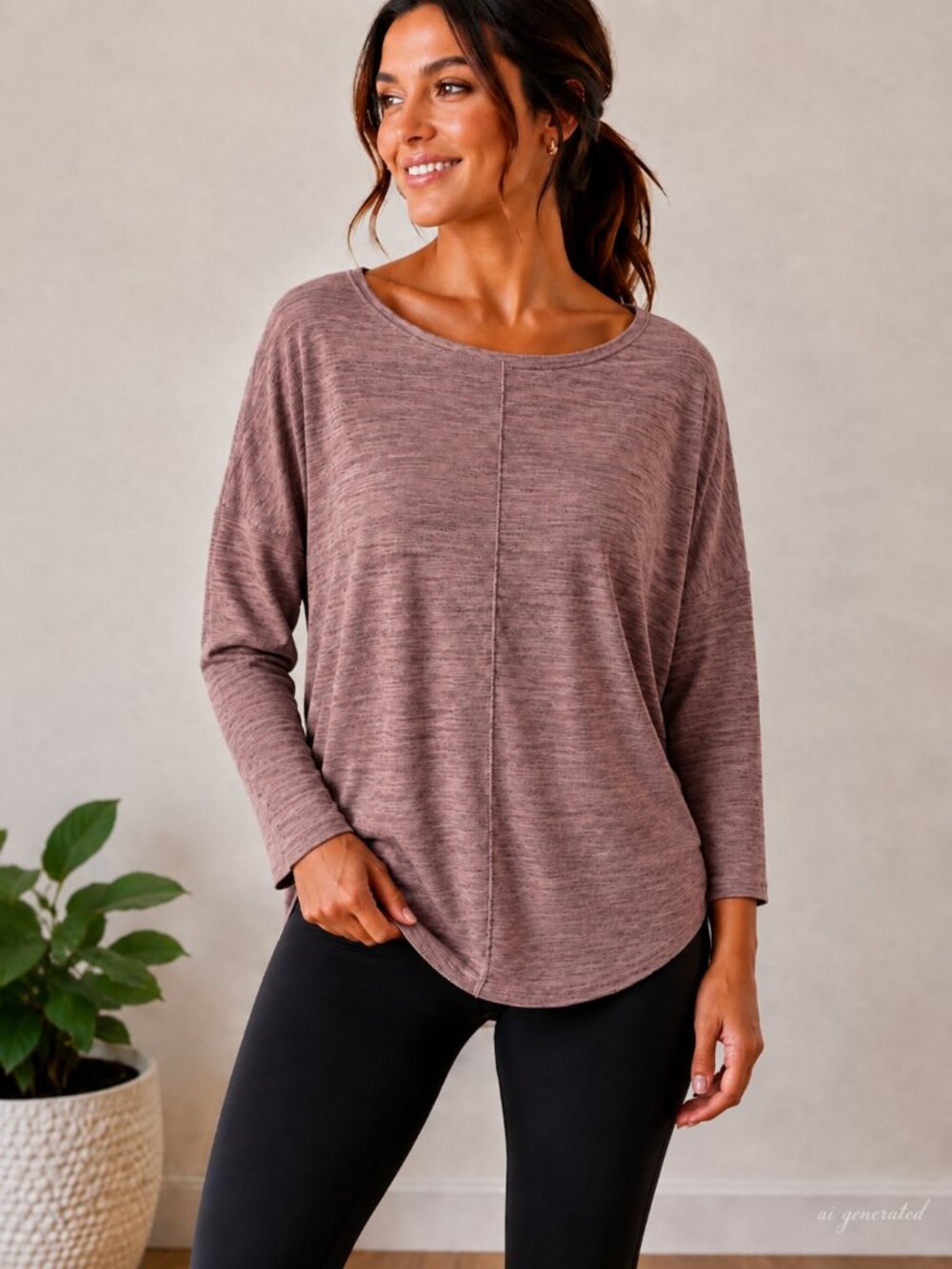 Athleta Heathered Dusty Mauve Purple Space Dye Dolman Sleeve Top Women's M